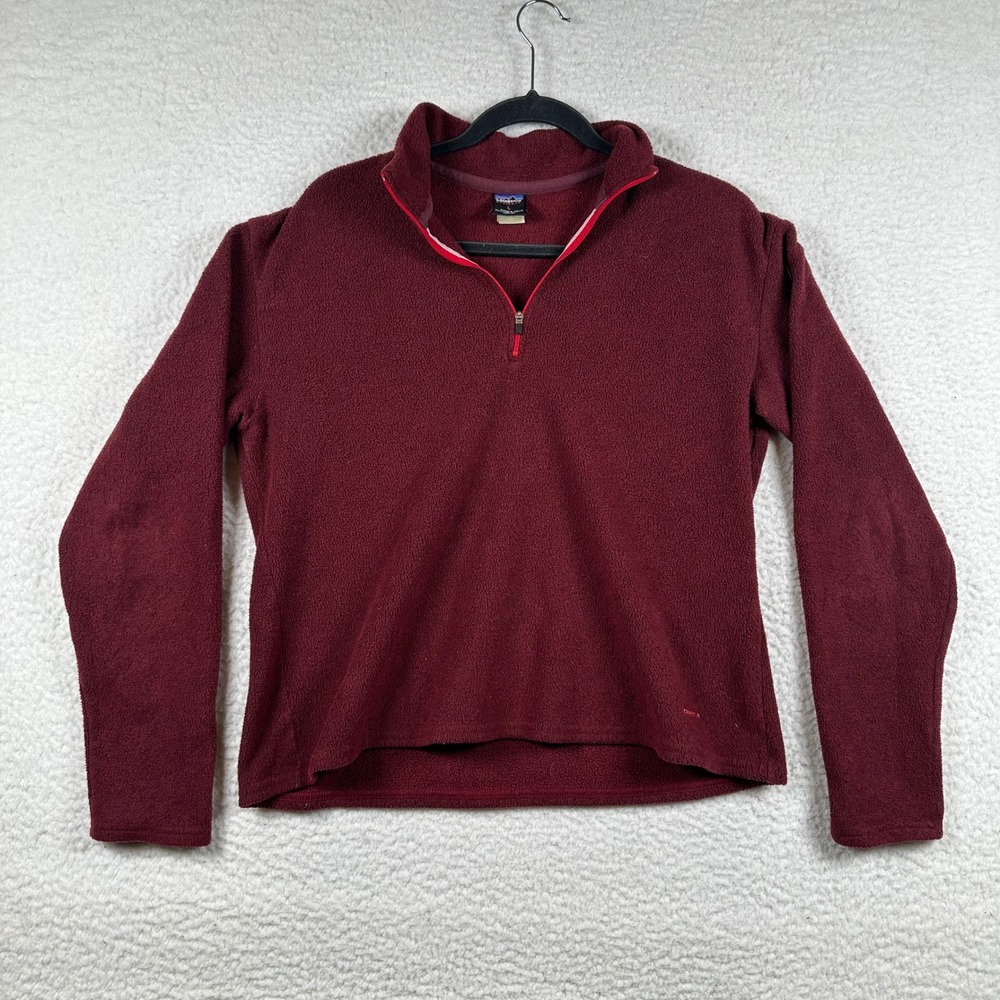 Patagonia Quarter Zip Pullover Womens L Fleece Sweater Burgundy Outdoor Hiking